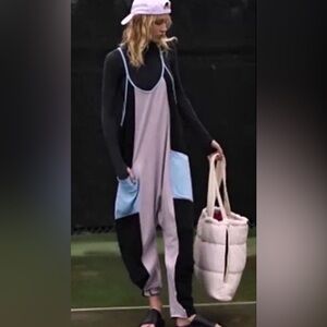 🆕 Free People Hot Shot Colorblock Wide-Leg Jumpsuit size medium-raindrop combo